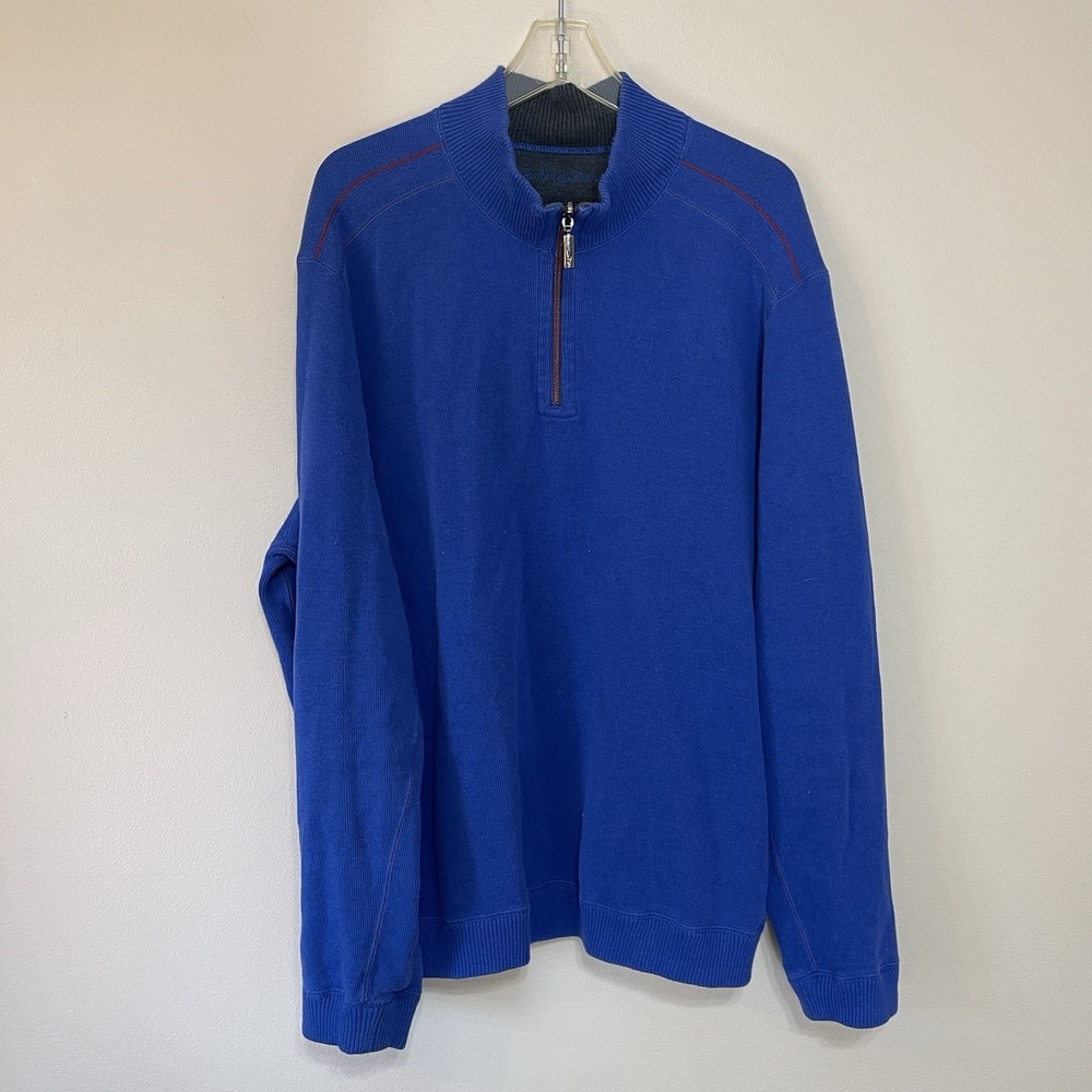 Tommy Bahama‎ Sweater Men's XXL Blue Gray Reversible Pullover 1/4 Zip Outdoor